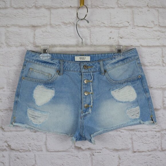 Forever 21 Denim Jean Button-Fly Cut-Off Shorts - Picture 1 of 8